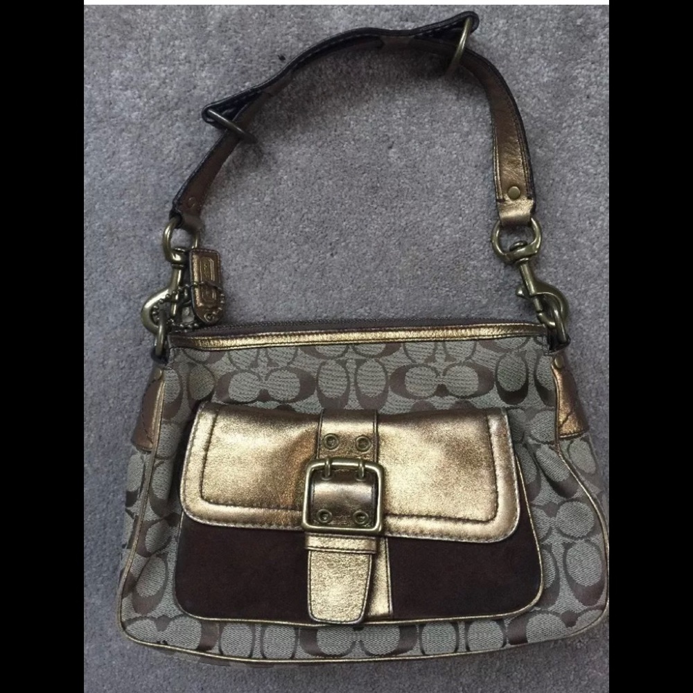 Coach Logo Gold Shoulder Bag Purse Handbag